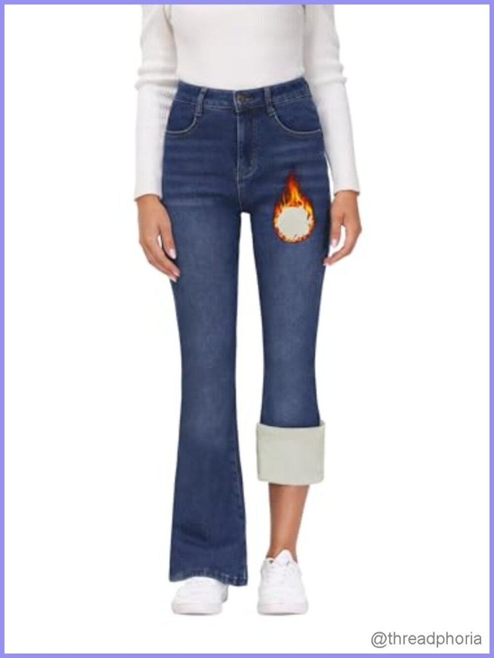 Women's Bootcut Fleece Lined Jeans High Waisted Warm Bell Bottom Jeans